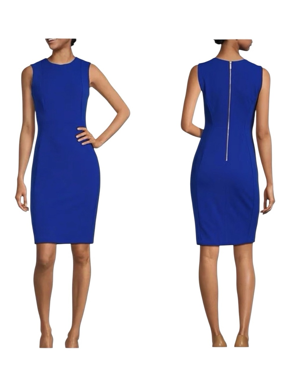 Calvin Klein sleeveless seam front scuba sheath dress royal blue 12
